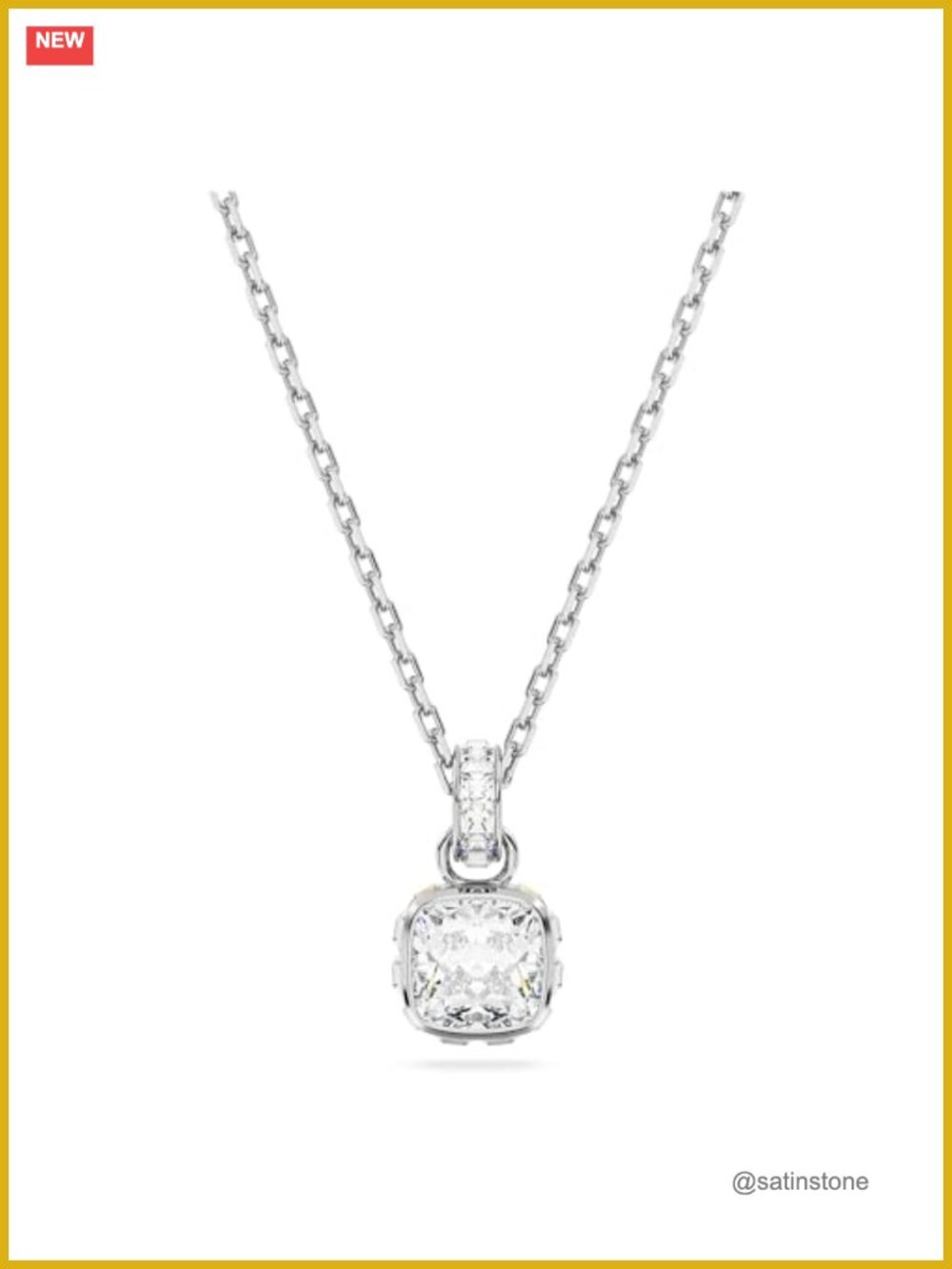 Swarovski Birthstone Pendant Necklace Square-Cut Stone Rhodium Finish